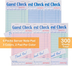 Guest Check Pads for Servers (Assorted-6 pads), 50 Sheets/Pad