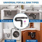 Universal 1-1/4 and 1-1/2 Inch Flexible Expandable P-Trap Drain Kit