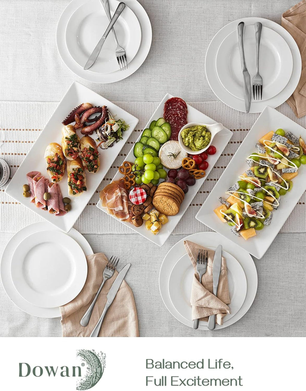 14" Serving Trays, Serving Platters, Ceramic Serving Platters and Trays, Rectangle Plates, Set of 3