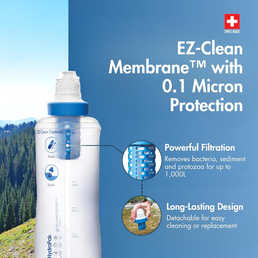 BeFree Collapsible Water Filter Bottle 0.6L, Hiking & Trail Running | Ultralight 59g Hollow-Fiber Membrane Reduces