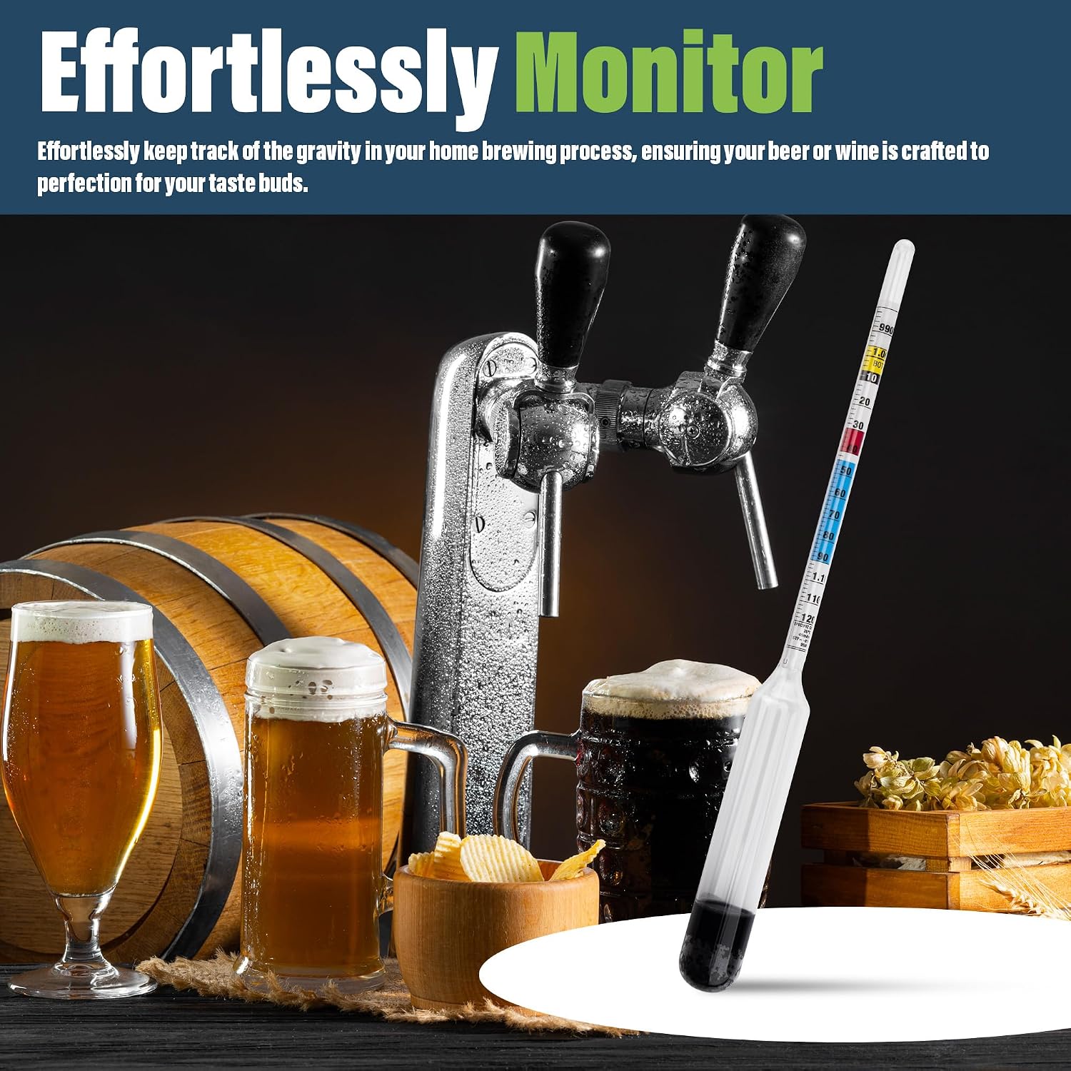Hydrometer for Wine Making with 100 MM Hydrometer Alcohol Test Jar - Specific Gravity Hydrometer for Wine and Beer