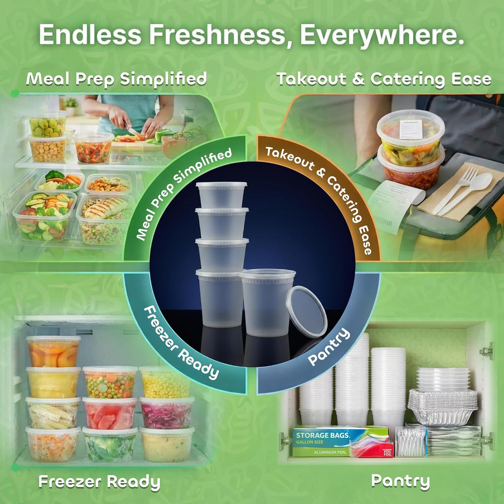 48 Sets Plastic Food Storage Deli Containers w/ Lids 16oz Pint & 32oz Quart