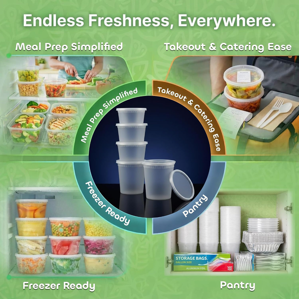 48 Sets Plastic Food Storage Deli Containers w/ Lids 16oz Pint & 32oz Quart