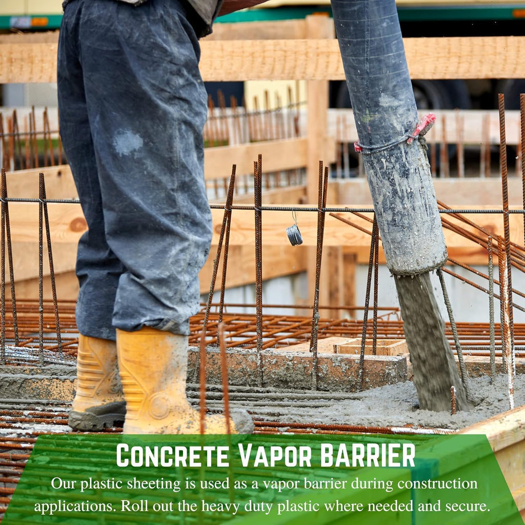 Concrete Vapor Barrier - 10 mil - Heavy Duty Plastic Tarp, Polyolefin Vapor Barrier Plastic Sheeting, Painters Tarp