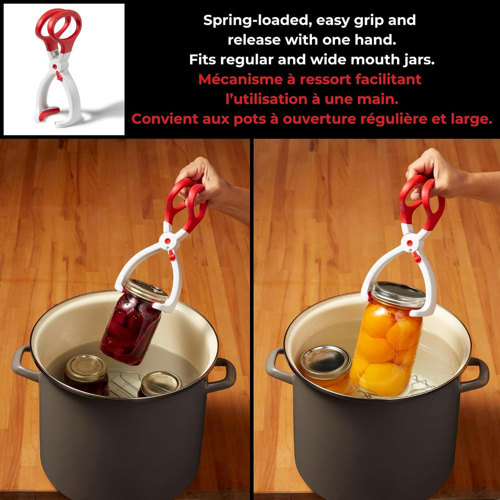 6-Piece Canning Set, Jar Lifter, Funnel & Lid Rack, White & Red