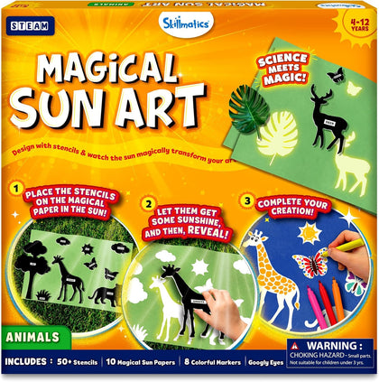 Sun Paper Art Kit - STEM Craft Kit for Kids with Decorative Paper, Stencils & Markers, Create with Sunlight