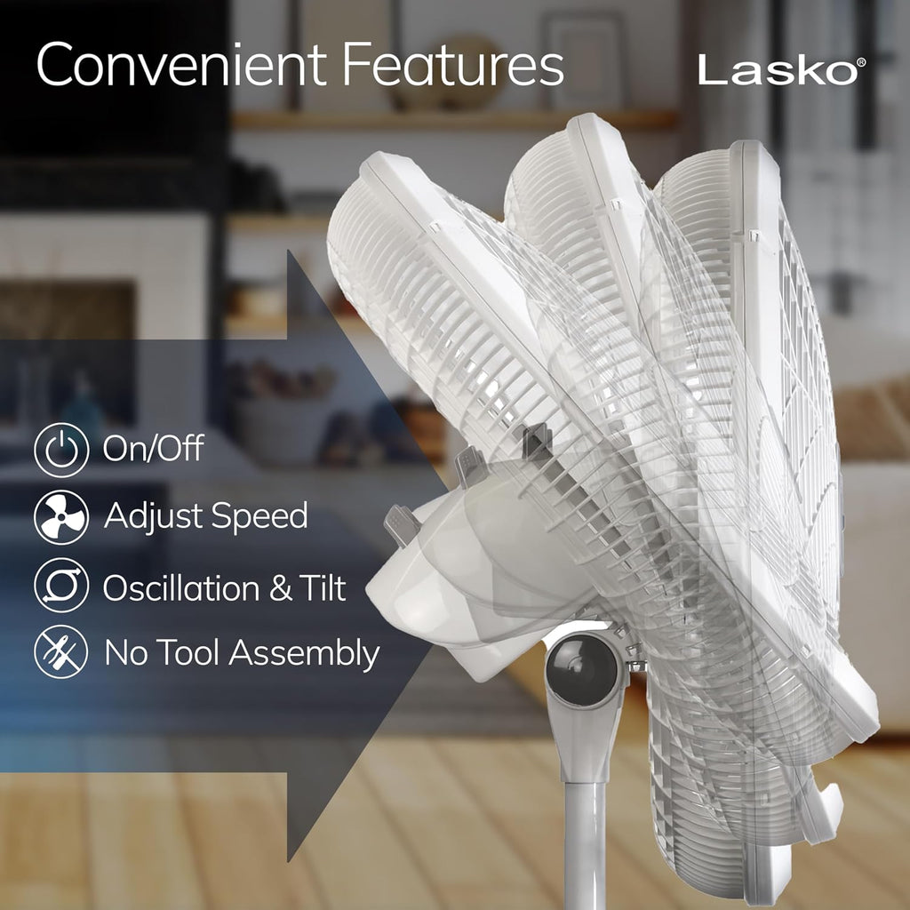 Oscillating Pedestal Fan - Lasko Fan with Adjustable Height and 3 Cooling Speeds, Portable, 18", White, 1820