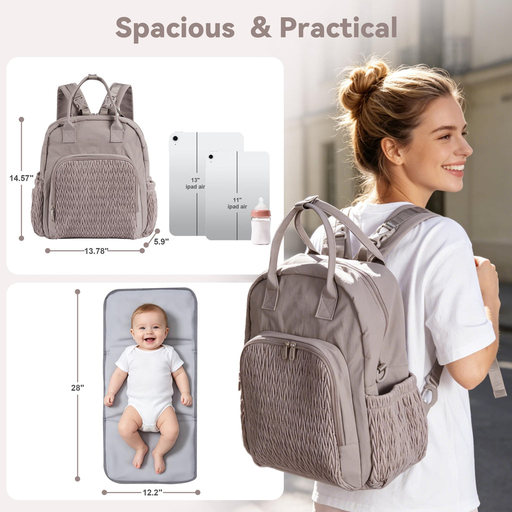 Multi-functional Diaper Bag Backpack with Changing Pad Brown