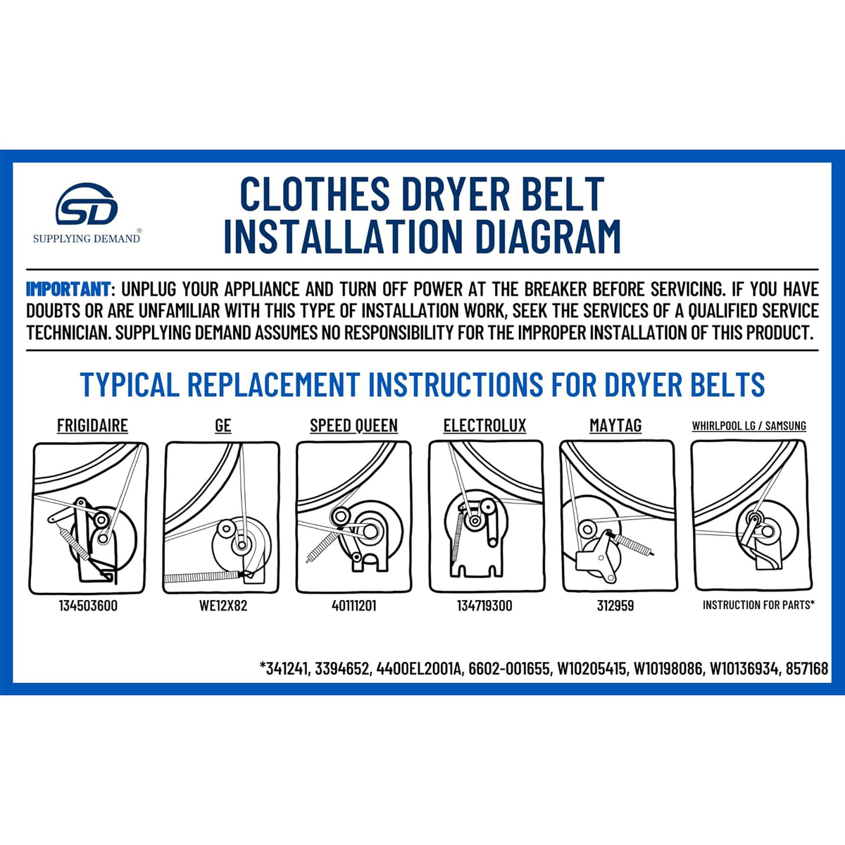 Supplying Demand W10136934 1480895 Clothes Dryer Drum Drive Belt Replacement Model Specific Not Universal