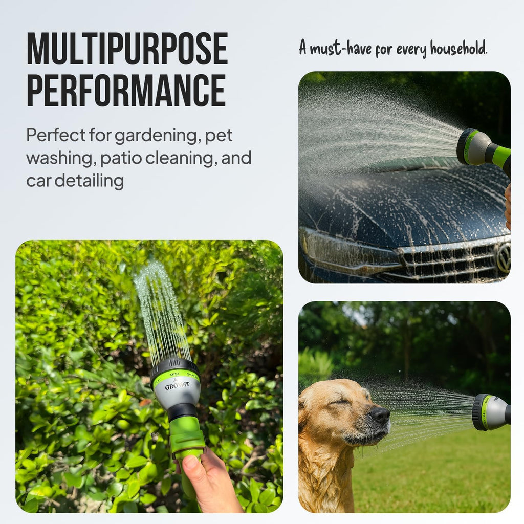 Garden Hose Nozzle – 8-Pattern Hose Sprayer with Thumb Control – Watering Tool for Garden, Car Wash, Lawn Care & Pet