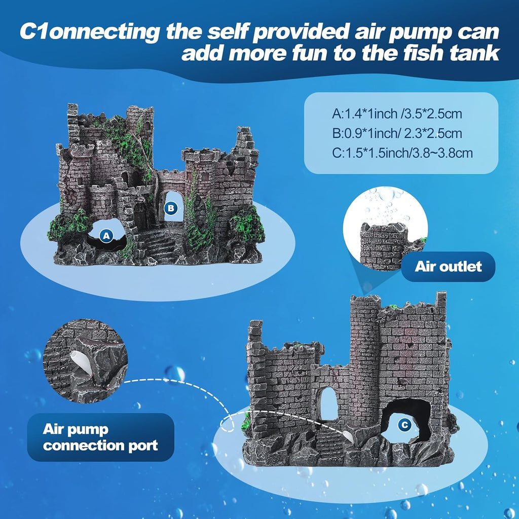 Aquarium Decor Castle Fish Tank Bubbler Set Aquarium Plants for Aquatic Pets to Breed Play and Rest Fish Decorations