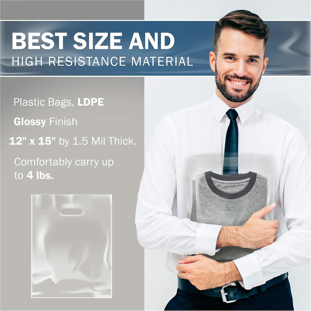 12x15 Clear Plastic Bags, Medium, Glossy Finish, 1.5 Mil Thick, 200 Pack