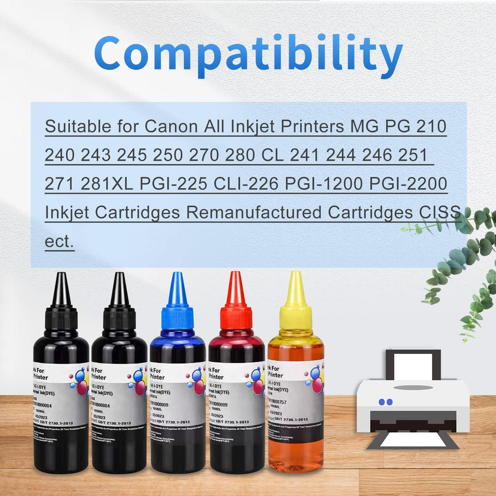 Ink Refill Kit Compatible for Canon 250 251 270 271 280 281 1200 2200 PG240 CL241 PG245 CL246 PG210 Refillable Ink