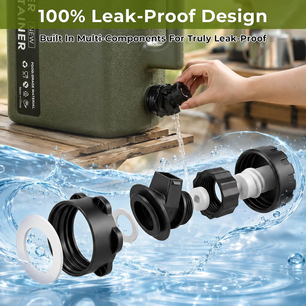 5.3 Gallon Camping Water Jug, BPA Free Portable Water Container with Spigot & Extension Tube, Space Saving Flat Water
