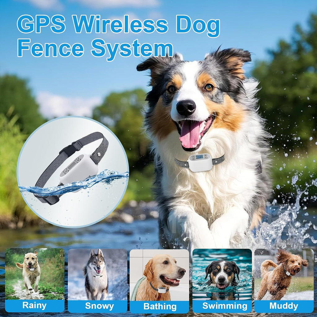 GPS Wireless Dog Fence System with App Control - No Subscription & No Wire, up to 984 FT IPX7 Waterproof Electric Pet