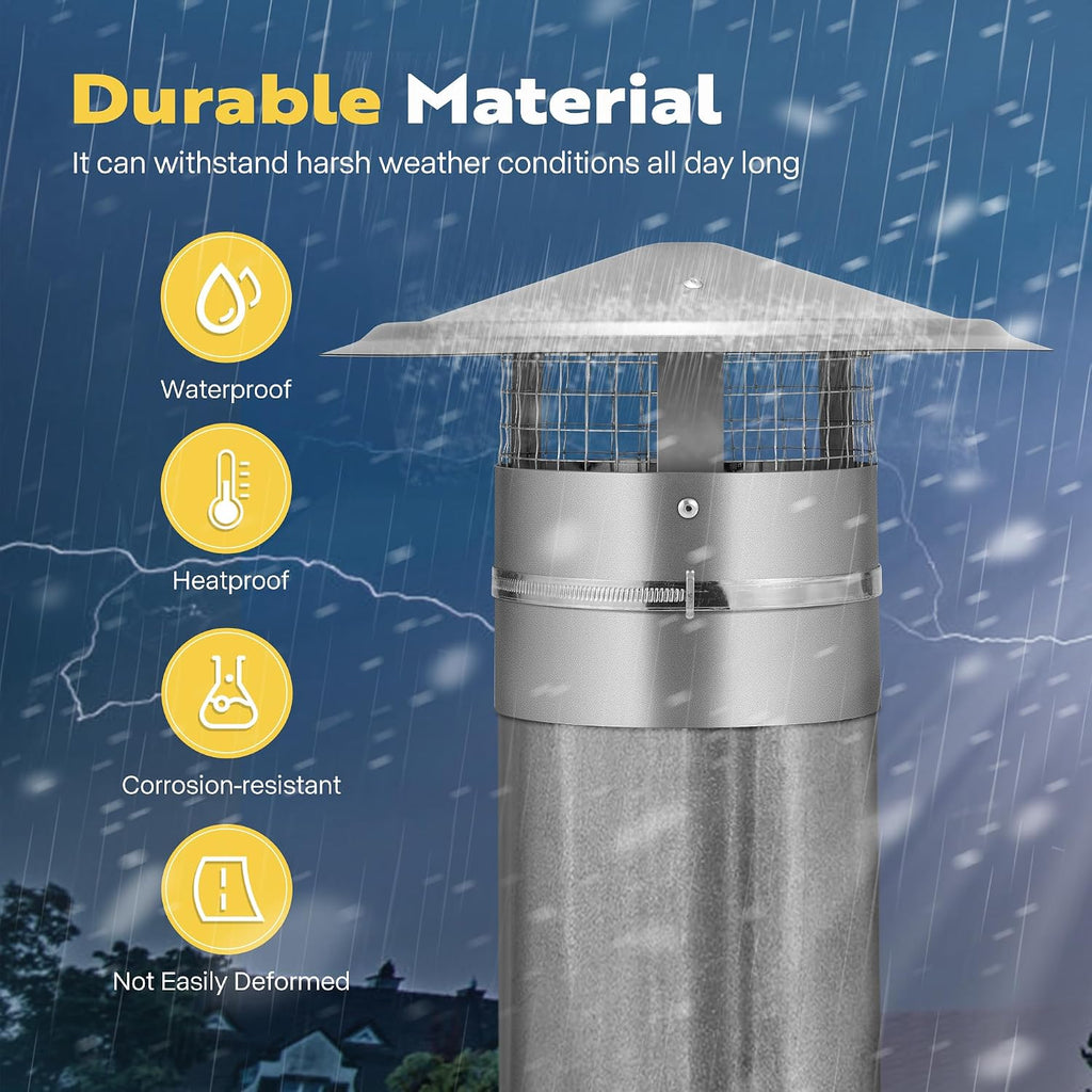 6" Cone Top Chimney Cap with Screen, Round Roof Rain Chimney Cover, Galvanized Steel Fireplace Exhaust Cap