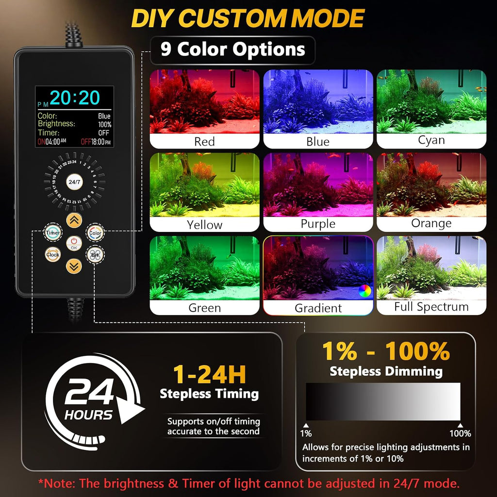 Clip on Aquarium Light for Plants, 6 Row LED Brightness, 18W