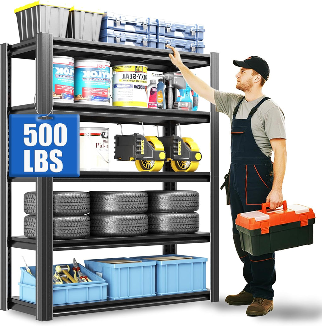 72" H Garage Shelving 2500 LBS Heavy Duty Storage Shelves, Adjustable 5 Tier Metal Shelving Unit, Metal Racks for