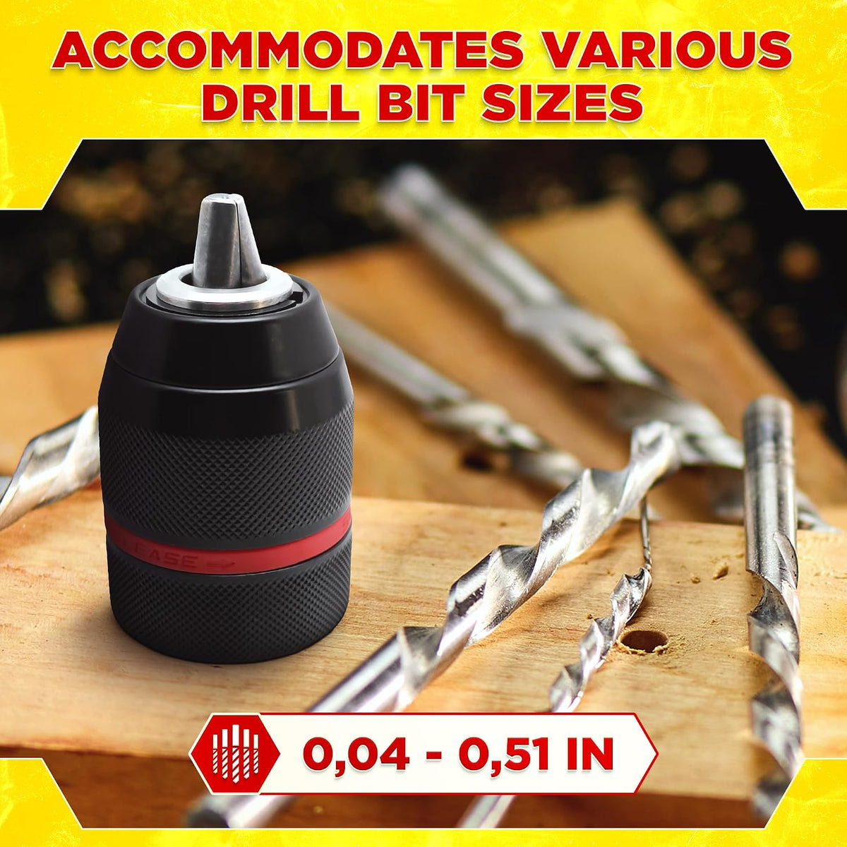 Keyless Drill Chuck 1/2-20 UNF Mount, Metal Self-Tightening 2-13mm