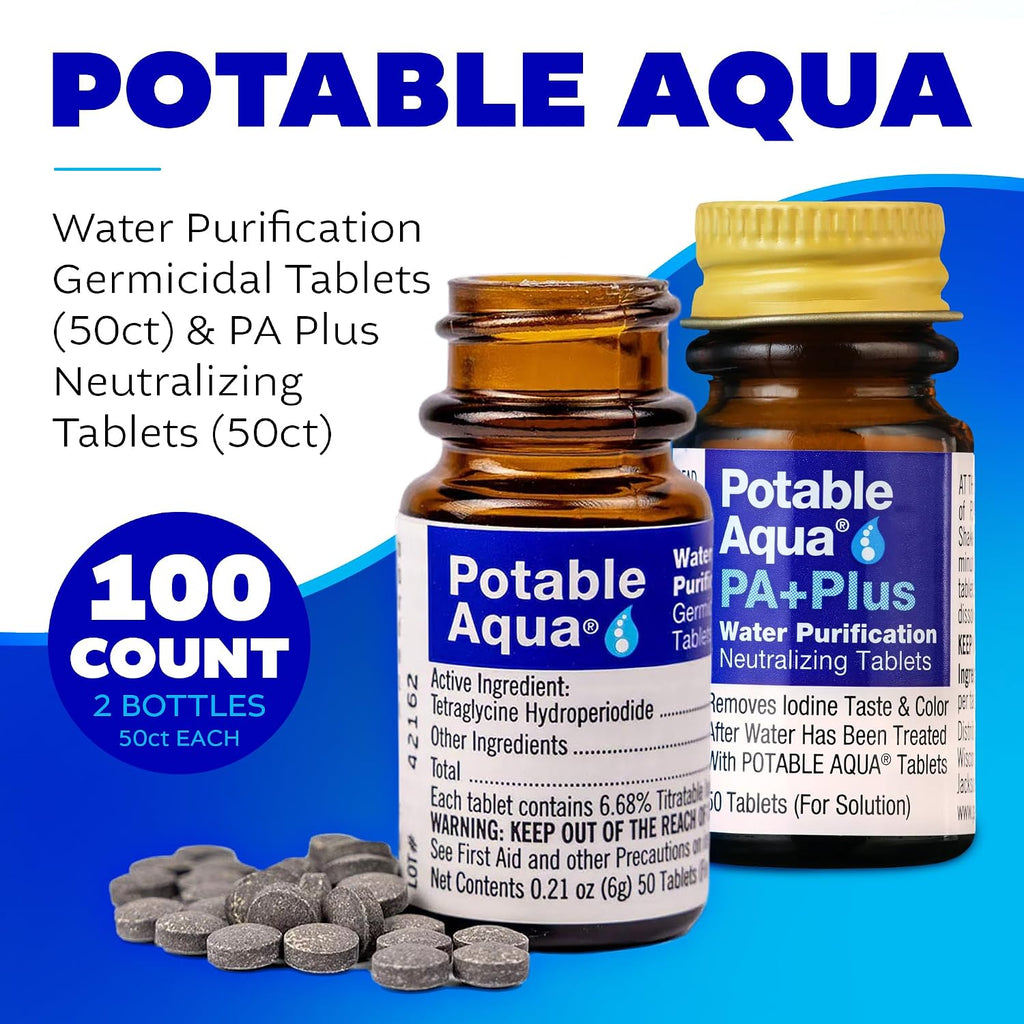Water Purification Tablets With PA Plus - Two 50 count Bottles