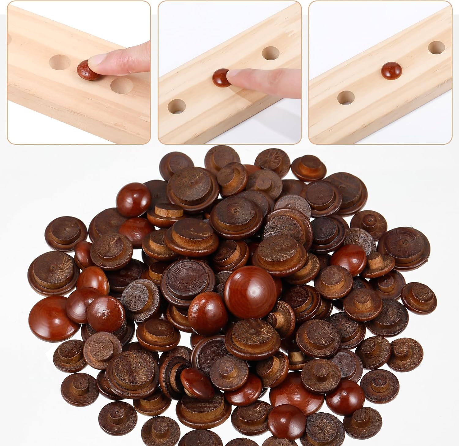 120 Pieces 4 Sizes Wood Plugs Wooden Button Hardwood Hole Plugs for Holes in Locking Tube Furniture, 3/16'', 5/16''