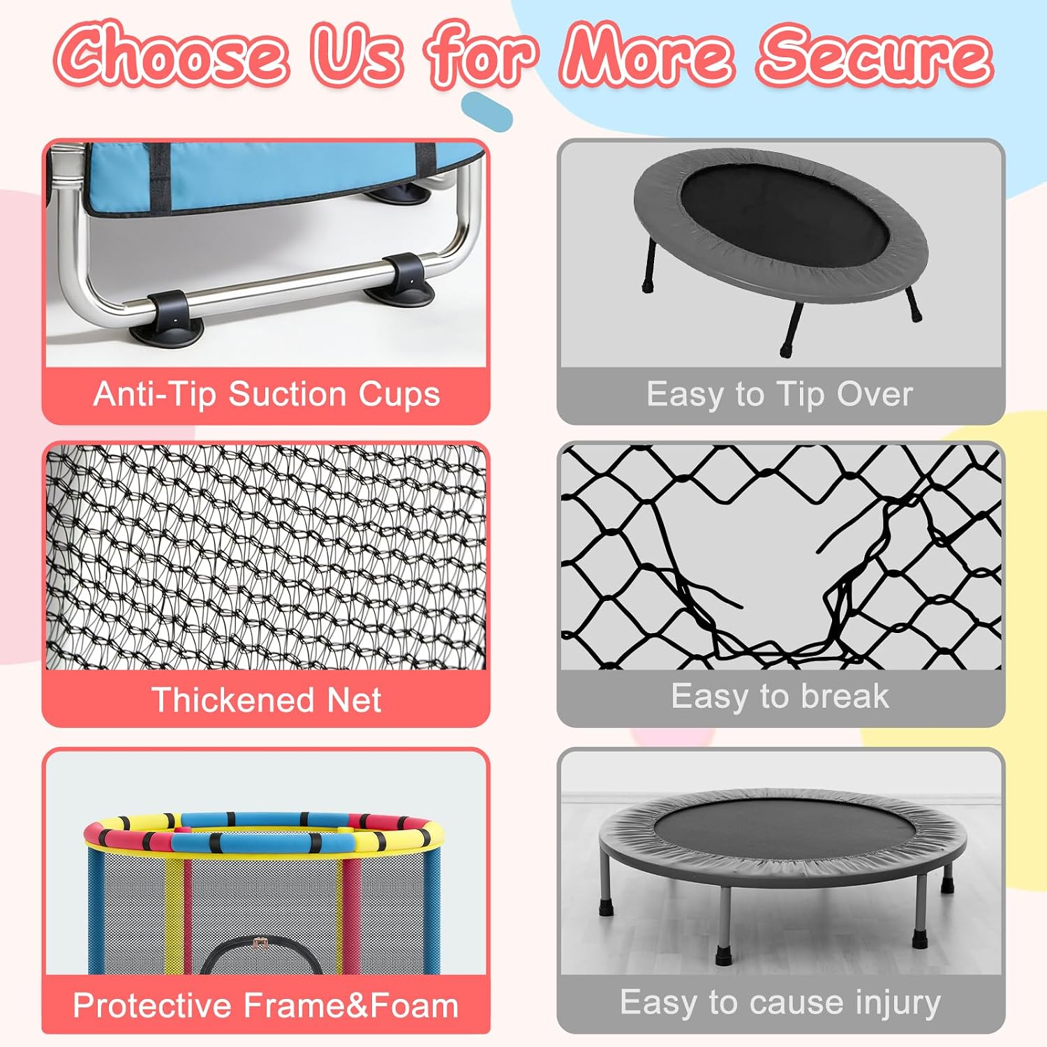Trampoline for Kids with Safety Enclosure Net, Indoor & Outdoor Toddler Trampoline, 47" Baby Mini Recreational