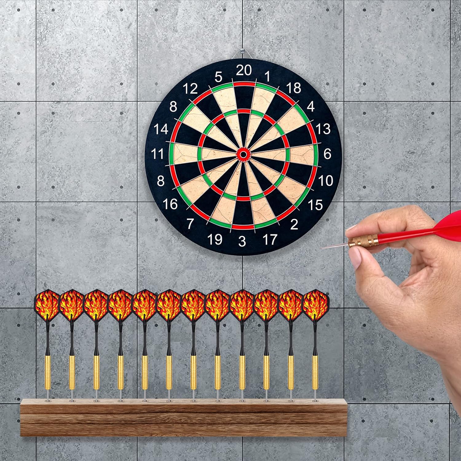 5 Pcs Dart Holder Wall Mount Displays Sets Including 1 Wooden Darts Holder 2 Throw Line Marker 2 Hook for Dart