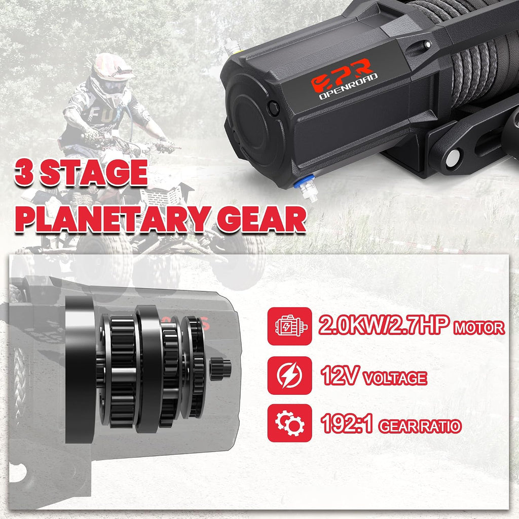 6000 lbs UTV Winch, Waterproof IP67 Electric Trailer 6k Winch with 1/4"×50ft Synthetic Rope,Wireless Remote and Winch