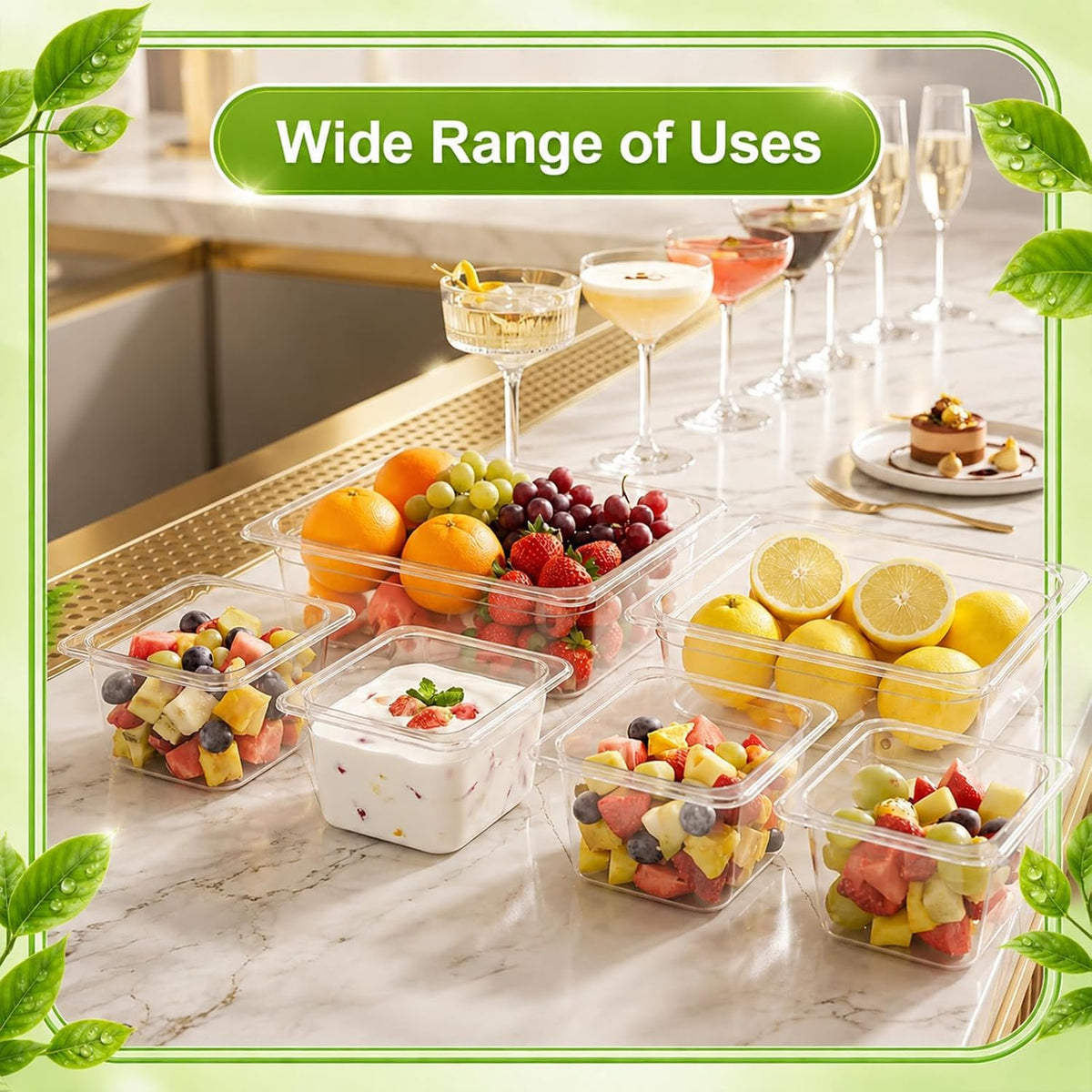 10 Pack Plastic Clear Food Pans with Lids, Stackable and Freezer Safe Commercial Food Storage Containers for Fridge
