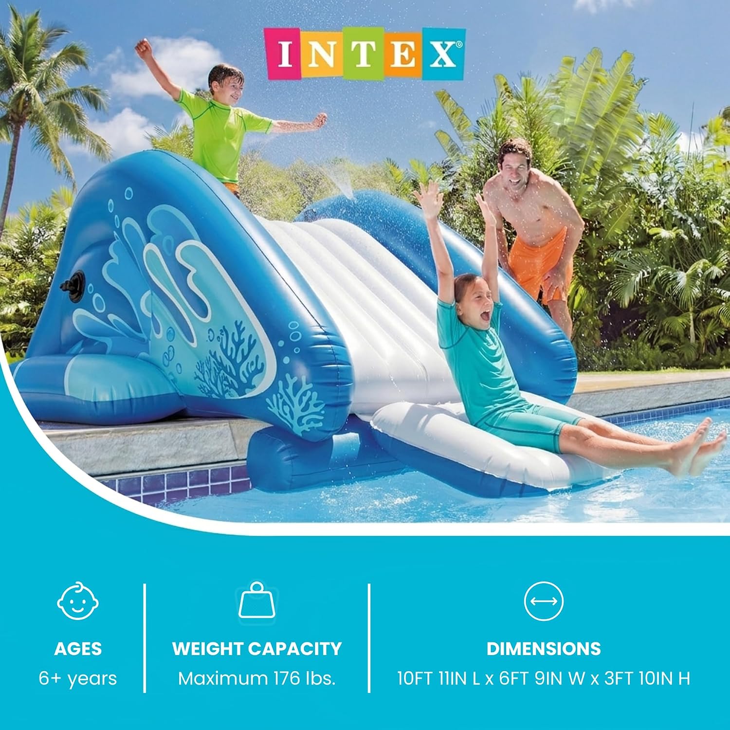 Intex Kool Splash Inflatable Water Slide Swimming Pool Play Center with Built in Sprayers for Kids and Adults, Ages 6