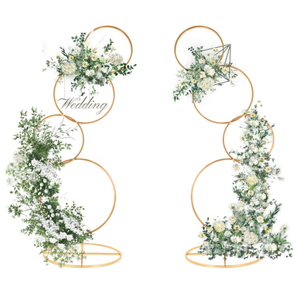 Gold Arch Backdrop Stand 5Ft Wedding Round Hoop Backdrop Stand, 4 Tier Floral Balloon Arch Stand for Wedding