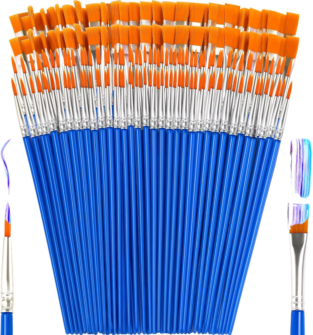 Small Paint Brushes Bulk, 160 Pcs Flat Tip Round Acrylic Paint Brushes for Kids Classroom Acrylic Watercolor Canvas