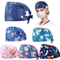 6 Pcs Women Nurse Scrub Caps with Button, Sweatband, Adjustable