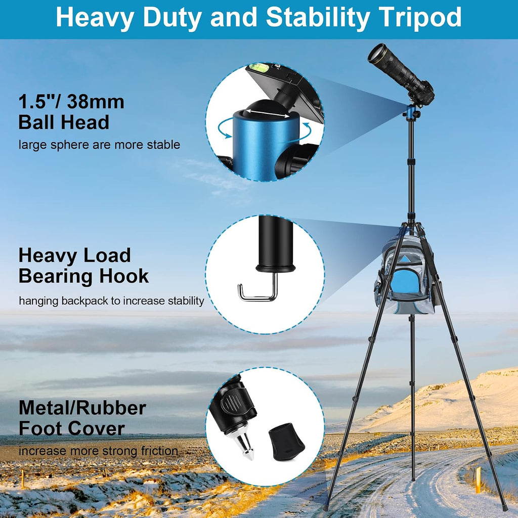 81" Tripod for Camera Phone, 83" Aluminum Camera Tripod Monopod | Tall DSLR Tripod with 360°Ball Head, Heavy Duty