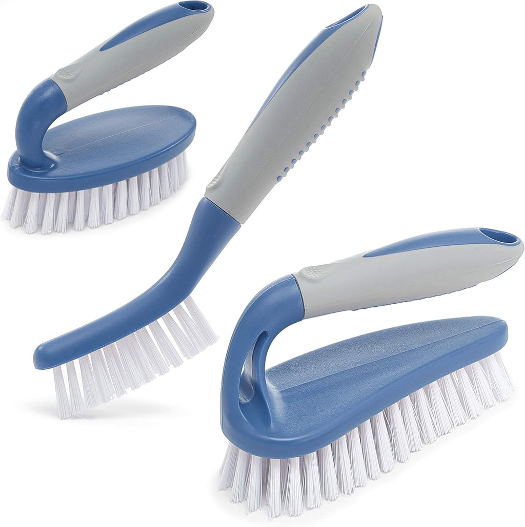 Scrub Brush Set of 3pcs - Cleaning Shower Scrubber with Ergonomic Handle and Durable Bristles - Grout Cleaner Brush