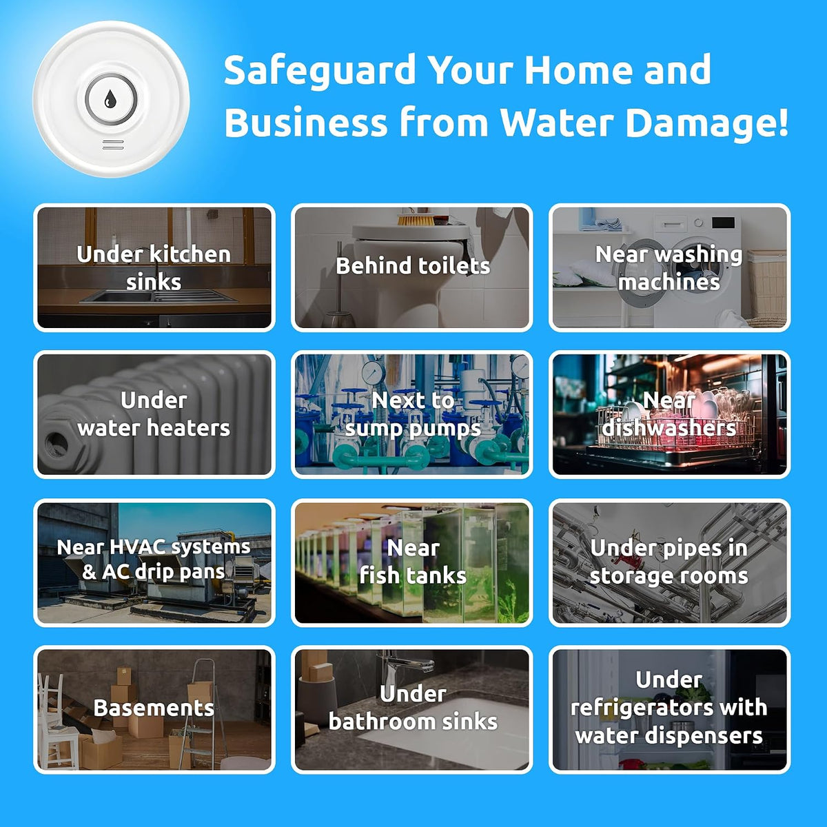 Drip Defender Pro Water Sensor WiFi Water Leak Detector for Home 100dB | High Sensitivity Smart Moisture Alarm, IP66