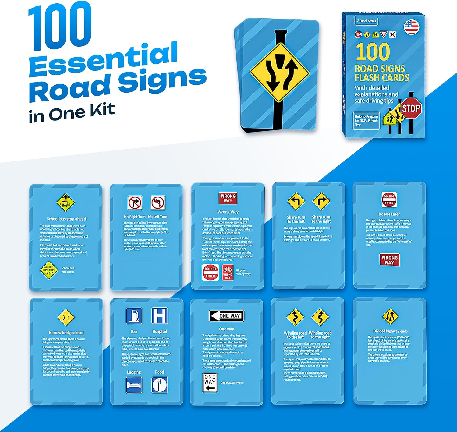 Road Signs Flash Cards with Detailed Explanations and Safe Driving Tips - Stocking Stuffers for Teens, Teen Boy
