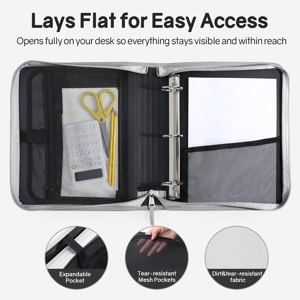 Zippered Binder Bag with Handle, 2-Inch 3-Ring O-Ring, 500-Sheet Capacity, Includes Zip Pocket, 5-Tab Expanding File