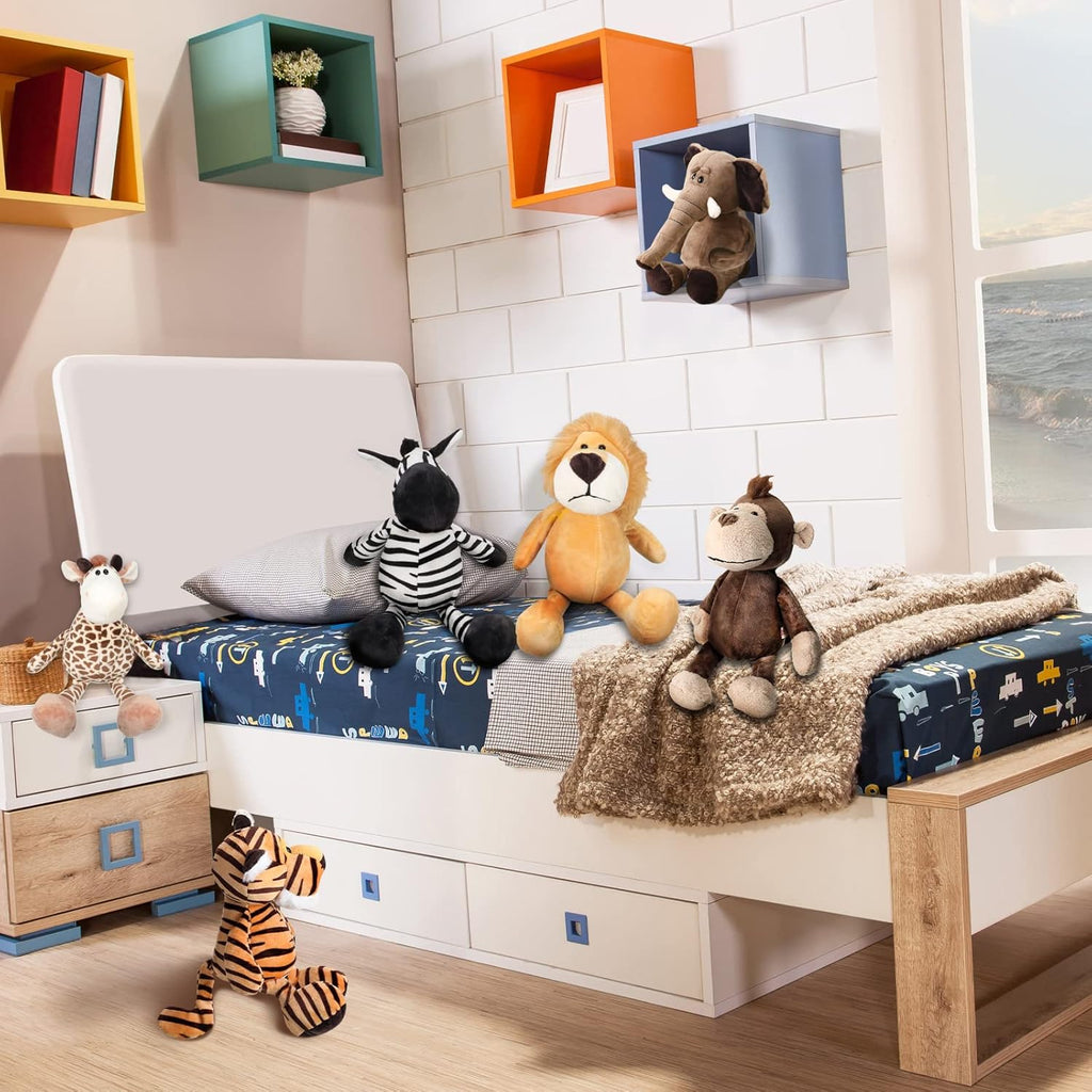 6 Pieces Safari Stuffed Animals Plush Jungle Animal Toys Set for VBS 2026 Decorations Lion Elephant Zebra Giraffe