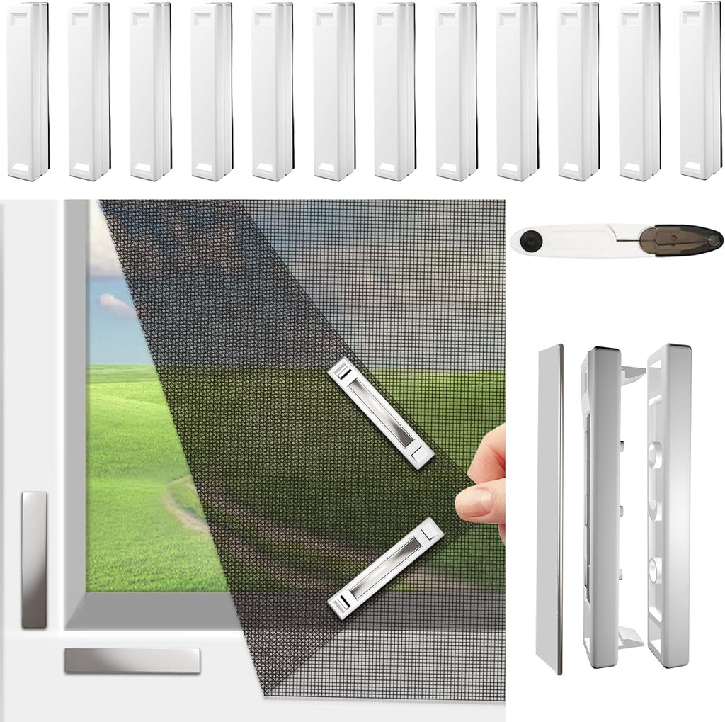 Magnetic Window Screen, Adjustable DIY Window Net Max 59” x 51” with Innovative Magnetic Fastener, Fiberglass Fine