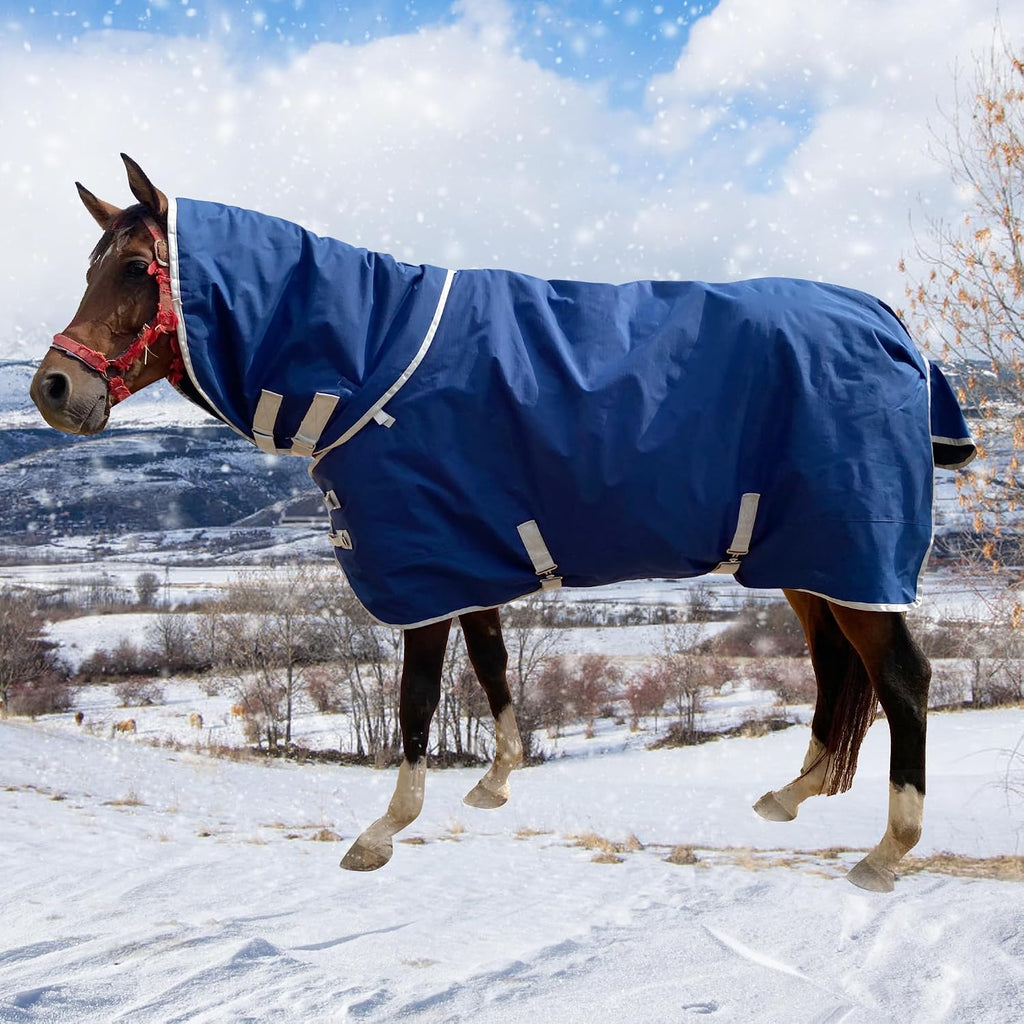 1200D Oxford Warm-Keep Horses Turnout Blanket with Detachable Neck Cover，Heavy Weight Winter Turnout ，Horse Care