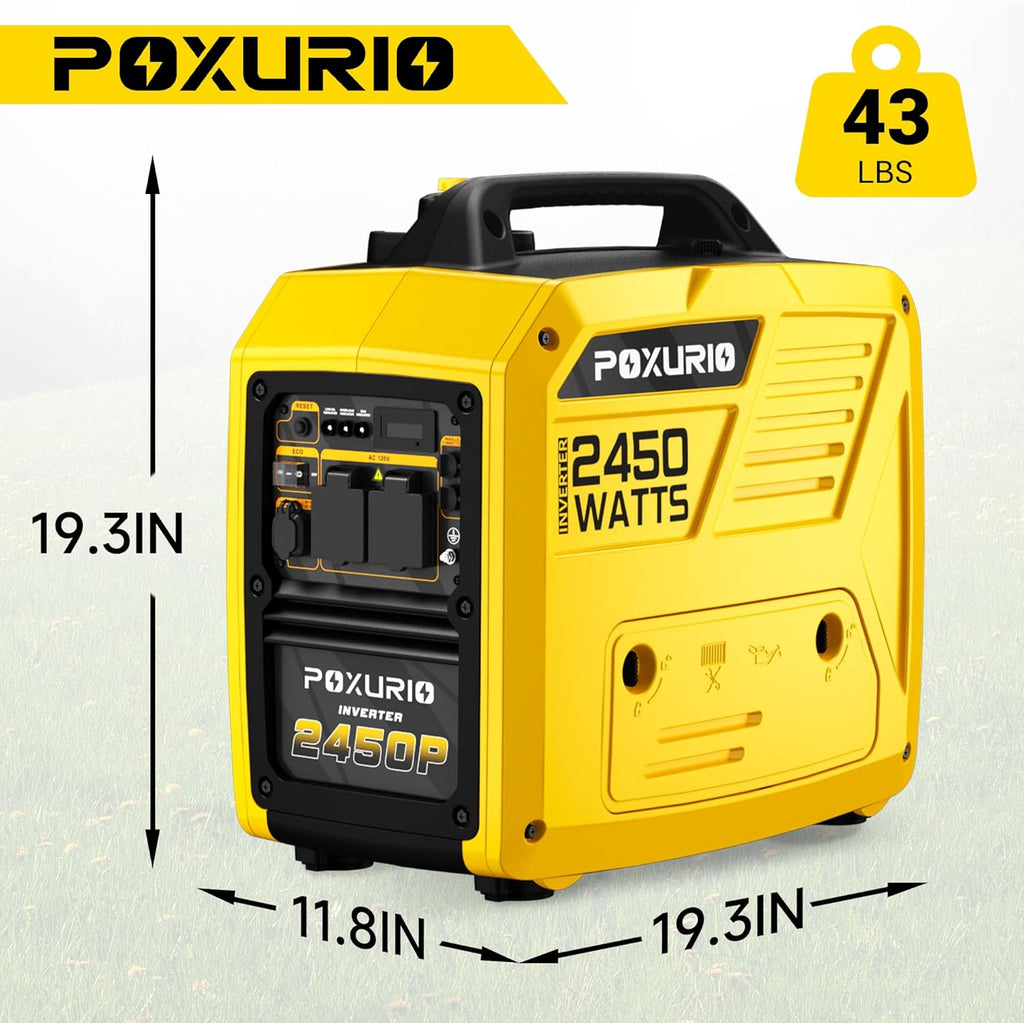 2450-Watt Portable Inverter Generator for Home Use, 1.6Gallon Large Fuel Tank Up to 8.3 Hours Use, 120V Gas Powered