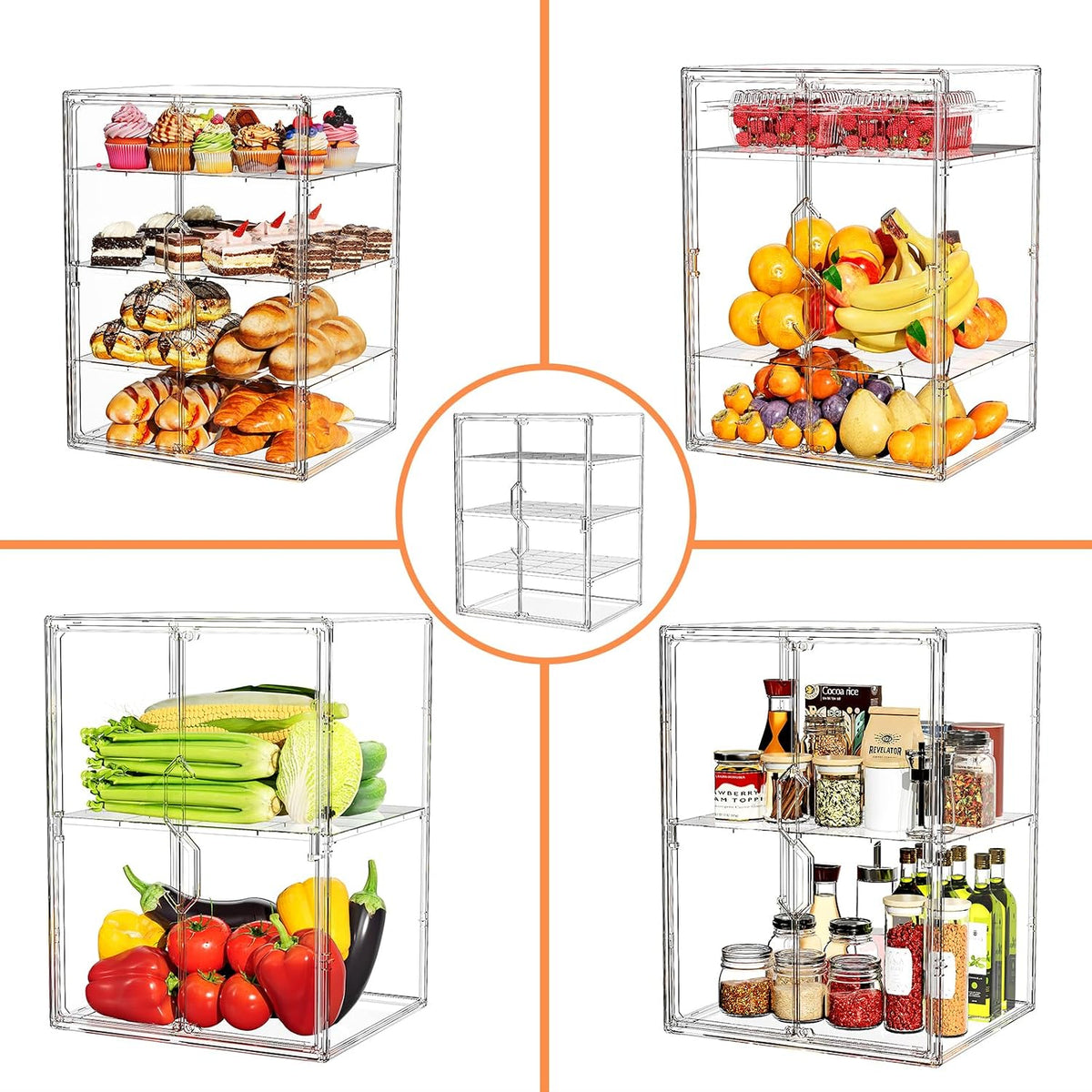 Acrylic Pastry Display Case 4 Tier Bread Box for Kitchen Countertop