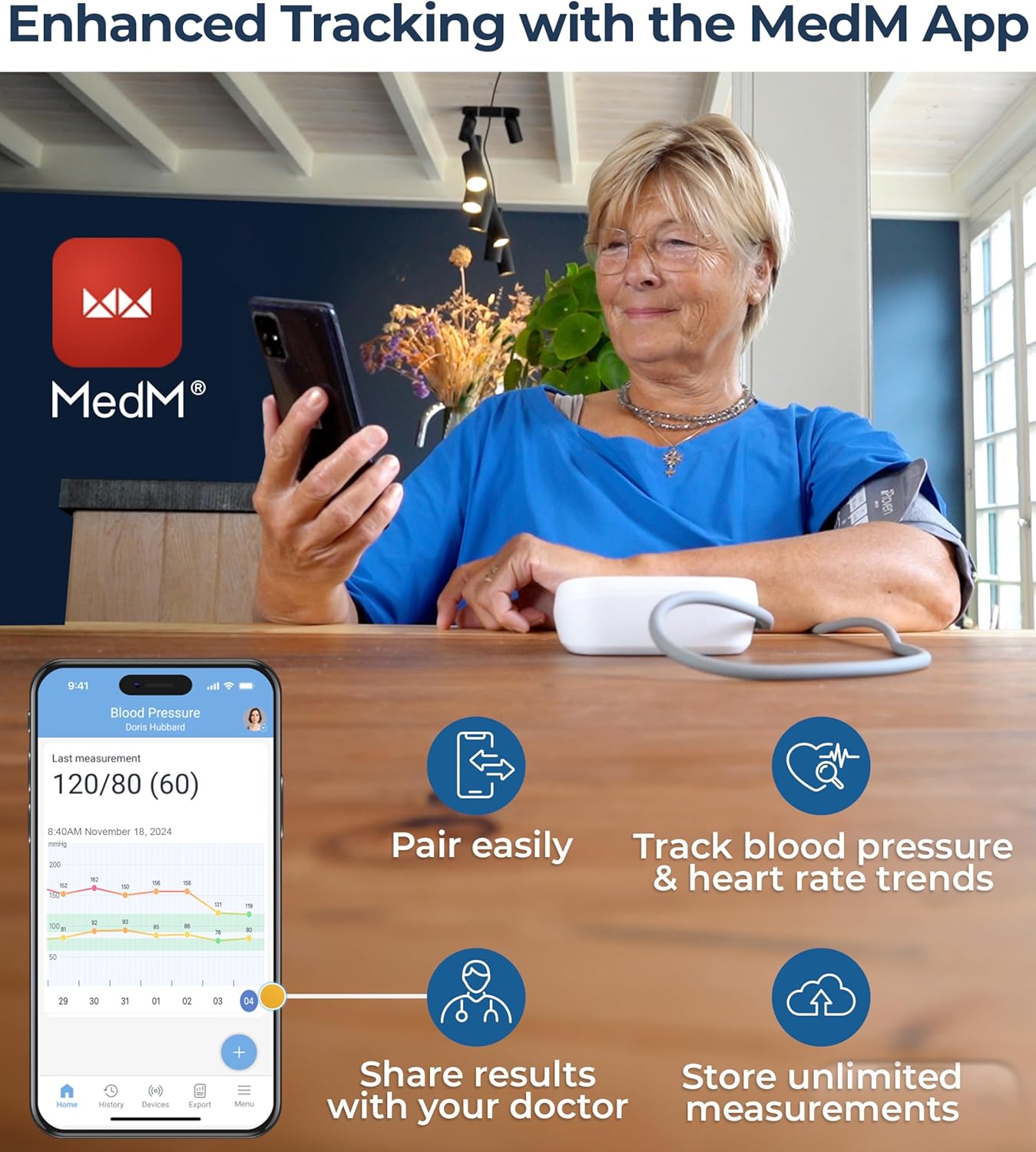 iProven Blood Pressure Monitor Bluetooth for Home Use - Upper Arm with App Integration, Easy-to-Use One-Touch