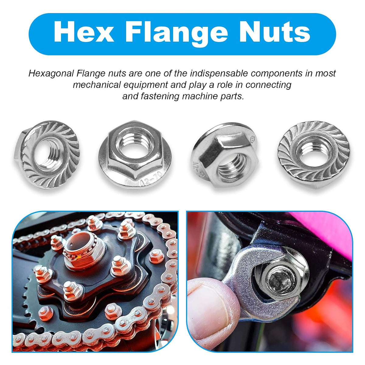 10 Pcs M10 x 1.5mm Serrated Flange Hex Nuts, 304 Stainless Steel
