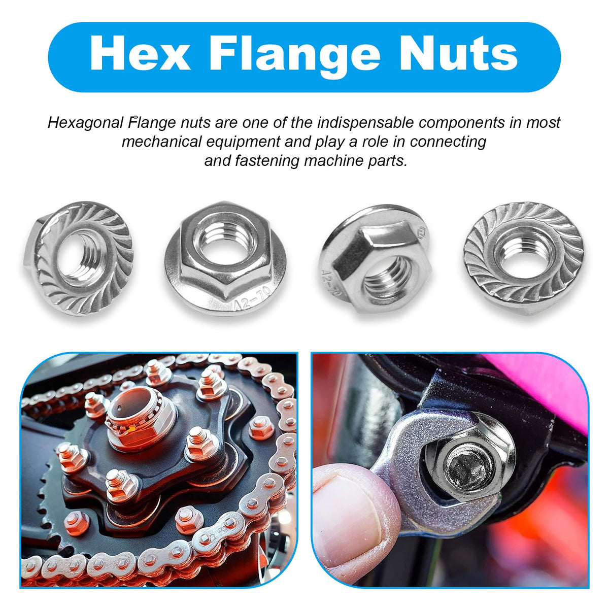 Yinpecly 3/8-16 Serrated Flange Hex Nuts,3/8" Hexagon Flange Nuts