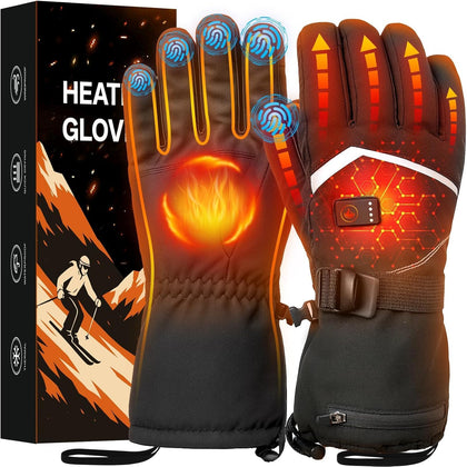 Heated Gloves, Rechargeable Heated Gloves for Men Women, Waterproof Electric Heating Ski Gloves with Touchscreen for
