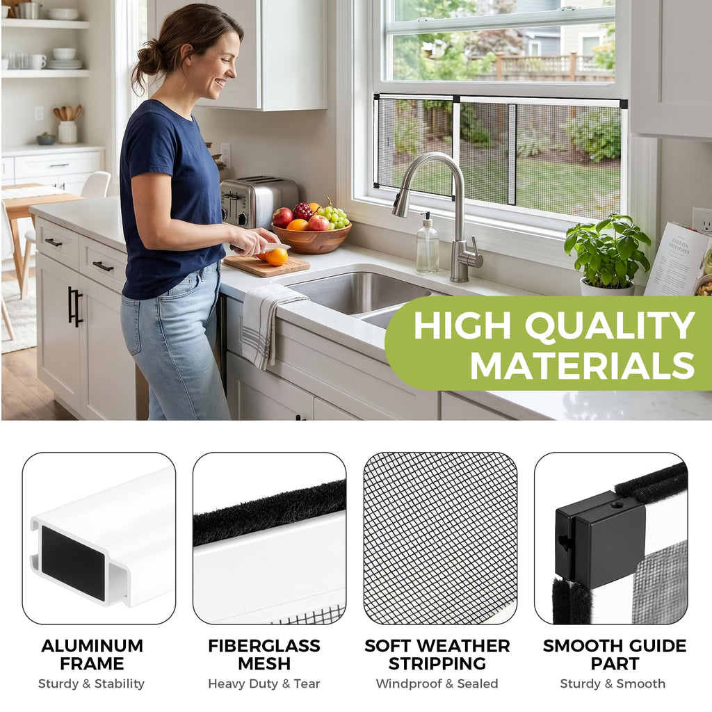 Adjustable Window Screen for Windows, 2-Way Use for Horizontal & Vertical Windows, Expandable Window Screen with