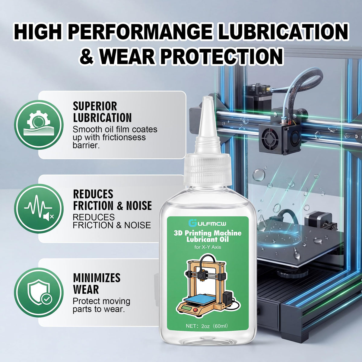 Gulfmew 60ml 3D Printer Lubricating Oil Compatible with Bambu lab