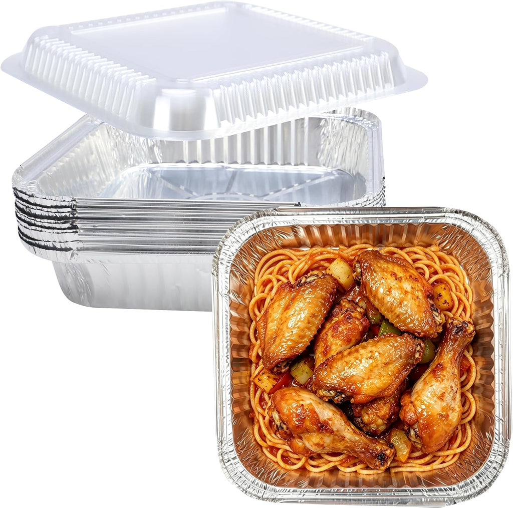 8x8 Aluminum Pans with Clear Plastic Lids 10 Pack Foil Pans with Lids